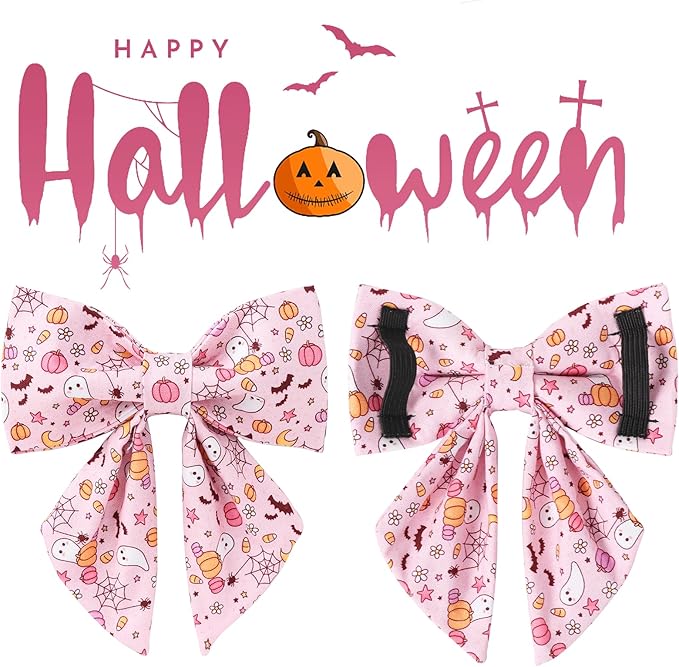 Halloween Dog Collar with Flower, Pink Halloween Puppy Flower Collar with Adjustable Metal Buckle,Fancy Halloween Dog Collar Bowtie Gift for Girl Boy Dog,XL
