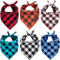 Buffalo Plaid Dog Bandanas Fall Christmas X-Large 6PCS Dog Gifts Red Blue Green Orange Black Brown Scarf Adjustable Kerchief for Medium Large Pets