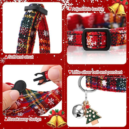 6 Pack Christmas Cat Collar with Bow Tie Bandana and Bell, Breakaway Adjustable Cat Bow Tie Collars, Xmas Accessories for Kittens Or Certain Puppies