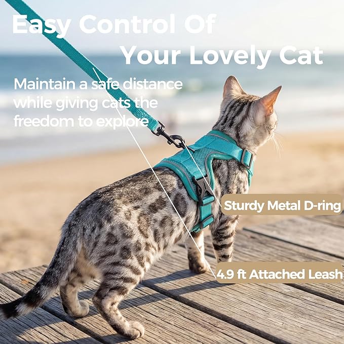 Cat Harness and Leash Set Escape Proof Tactical Small Kitten Harness Emotional Support Cat Vest, Turquoise, S