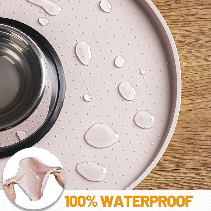 Hubulk 100% Waterproof Silicone Pet Feeding Mat with Raised Edge for Food and Water, Dog Bowl Mats, Cat Bowls Placemat with High Lip Protects Floor for Cats and Dogs (White Sand, 19" L x 12" W)
