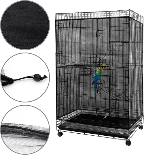 Adjustable Birdcage Seed Feather Catcher Bird Cage Net Cover Soft Skirt Guard Birdcage Nylon Mesh Netting for Parrot (118 x 39.4 Inch) (Black)