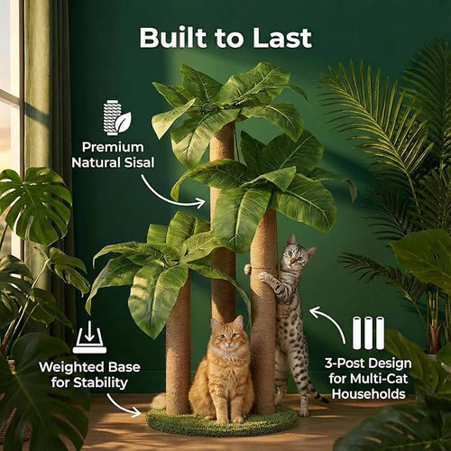 31.5Inch Cat Scratching Post,Cat Scratcher Tree with 3 Scratching Poles & 2 Interactive Dangling Balls,Cats Scratching Posts for Indoor Kitten & Adult Cats