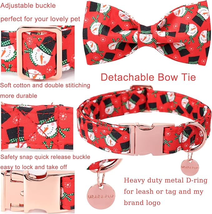Christmas Dog Collar with Bow Tie, Christmas Collar for Puppy Girl Boy Dog or Cat, Bowtie Dogs Collars with Durable Metal Buckle, Cute Pet Collars, L