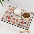 Moroccan Trellis Dog Food & Water Mat, Boho Colorful Vintage Pet Feeding Mat for Floor Non-Slip Waterproof, Super Absorbent Cat Bowl Mat, Easy to Clean Durable Pet Placemat,17" × 30"