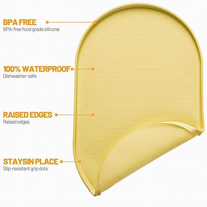 Hubulk 100% Waterproof Silicone Pet Feeding Mat with Raised Edge for Food and Water, Dog Bowl Mats, Cat Bowls Placemat with High Lip Protects Floor for Cats and Dogs (Yellow, 16" L x 10" W)