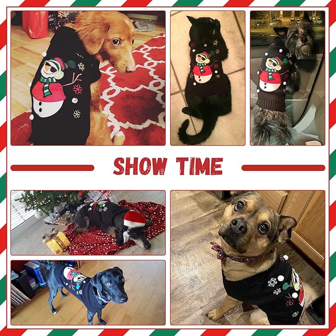 Christmas Dog Sweaters Xmas Pet Outfit Clothes Cute Black Snowman Costume Puppy Cat Knitted Jumpers (XL,Black Snowman)
