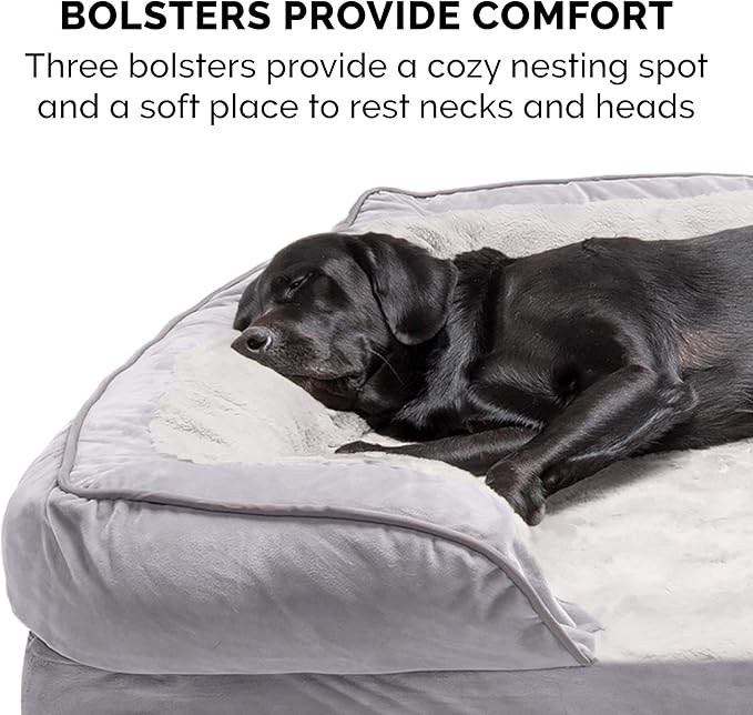 Furhaven Memory Foam Dog Bed for Medium/Small Dogs w/ Removable Bolsters & Washable Cover, For Dogs Up to 35 lbs - Plush & Velvet Waves Perfect Comfort Sofa - Granite Gray, Medium