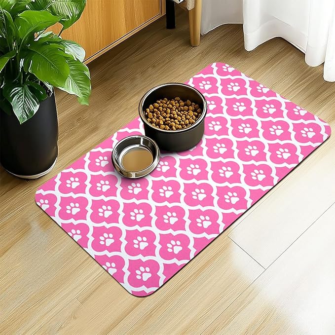 Dog Food Mat 12X20 Inch Pet Feeding Absorbent Mats for Floor Cat Water Bowl Placemats Non-Slip Washable Dog Mat for Food and Water