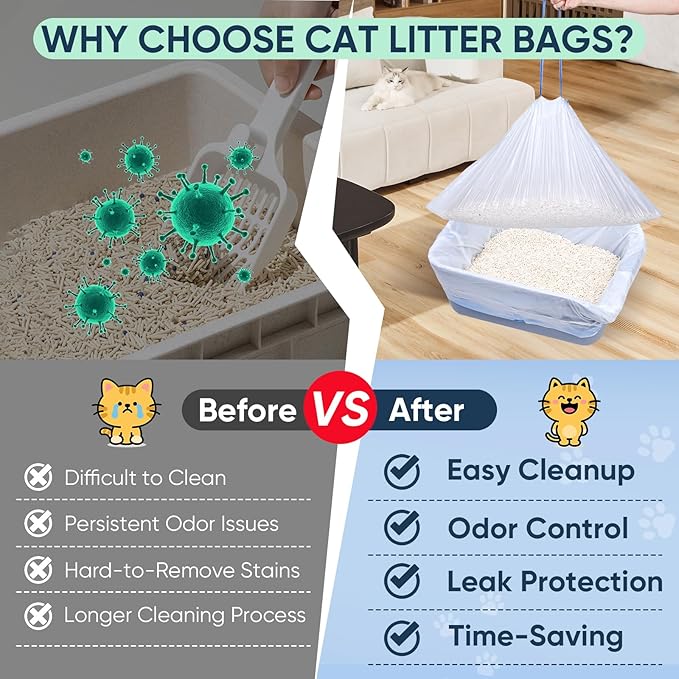 160 Count Cat Litter Box Liners Compatible with MeoWant-SCO1 & MeoWant-SCO2, Cat Litter Liners for Automatic Litter Box, Thick Heavy Duty Waste Bags with Drawstrings, 18.11" x 12.6"