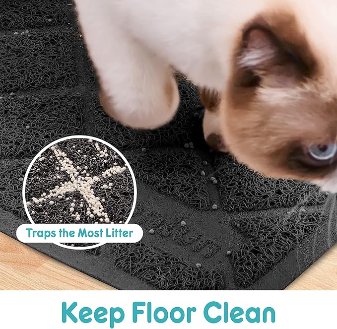 PVC Cat Litter Mat 24" x 15" Inch Black, Non-Slip, Less Waste Cat Litter Box Mat, Soft on Kitty’s Paws, Urine Waterproof
