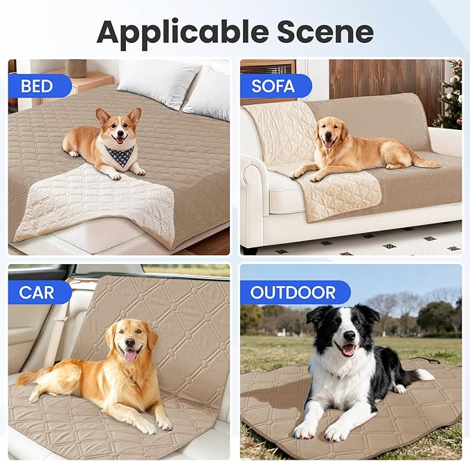 Waterproof Dog Bed Cover, Non-Slip Dog Blanket for Couch, Couch Covers for Dogs Washable, Pet Blanket for Furniture, Pet Bed Mat for Sofa, Car, Pet Supplies (82x82 Inch, Khaki)