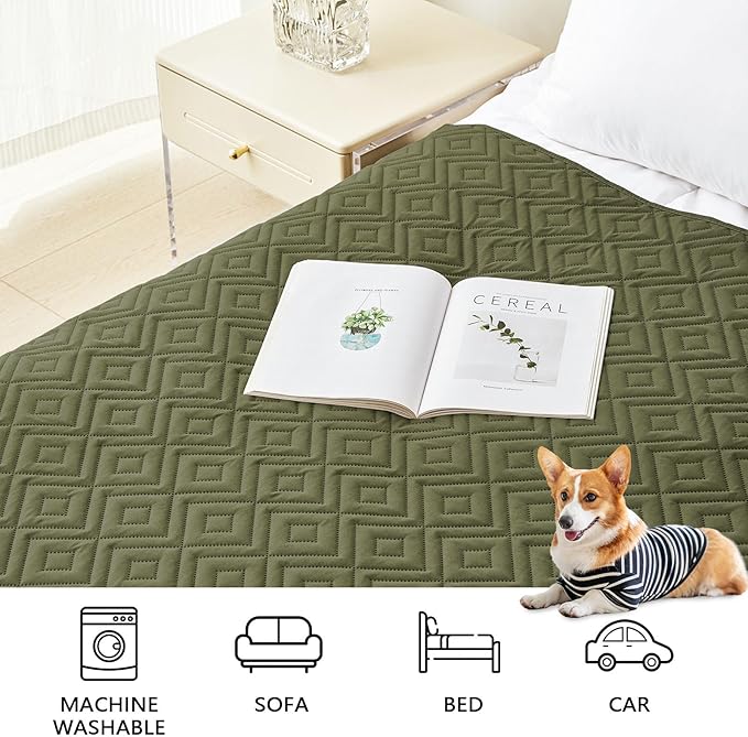 hyha Waterproof Dog Blanket, Soft Pet Bed Blankets, Waterproof Sofa Couch Cover for Dogs Washable, Reversible Pet Couch Covers for Sofa Furniture (68x82 Inch, Green/Navy Blue)