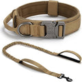 Tactical Dog Collar Set, Adjustable Military Training Nylon Dog Collar with Control Handle and Heavy Quick-Release Metal Buckle for Small Medium Large Dogs, Brown Set L