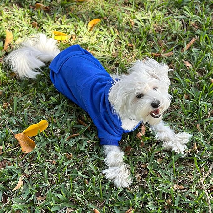 Jecikelon Winter Dog Hoodie Sweatshirts with Pockets Warm Dog Clothes for Small Dogs Chihuahua Coat Clothing Puppy Cat Custume (Dark Blue, XX-Small)