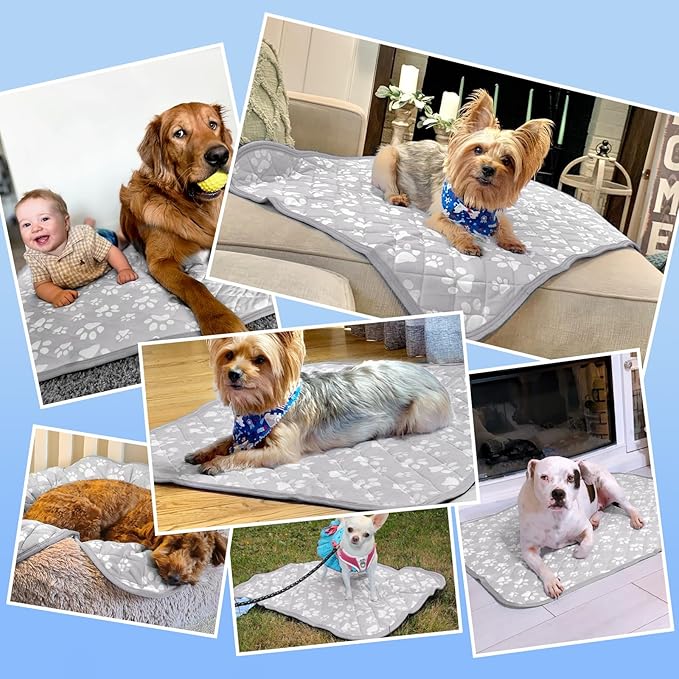 Rywell New Grey Edition Cooling Mat for Dogs Extra Large, 44'' x 32'' Endothermic Color Changing Arc-Chill Cooling Fiber,Washable Non-Toxic Summer Pet Outdoor Bed Mat, Non-Slip&Foldable