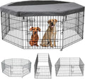 PETIME Foldable Metal Dog Exercise Pen/Pet Puppy Playpen Kennels Yard Fence Indoor/Outdoor 8 Panel 24" W x 24" H with Top Cover (with top Cover, 8 Panels 24" H)
