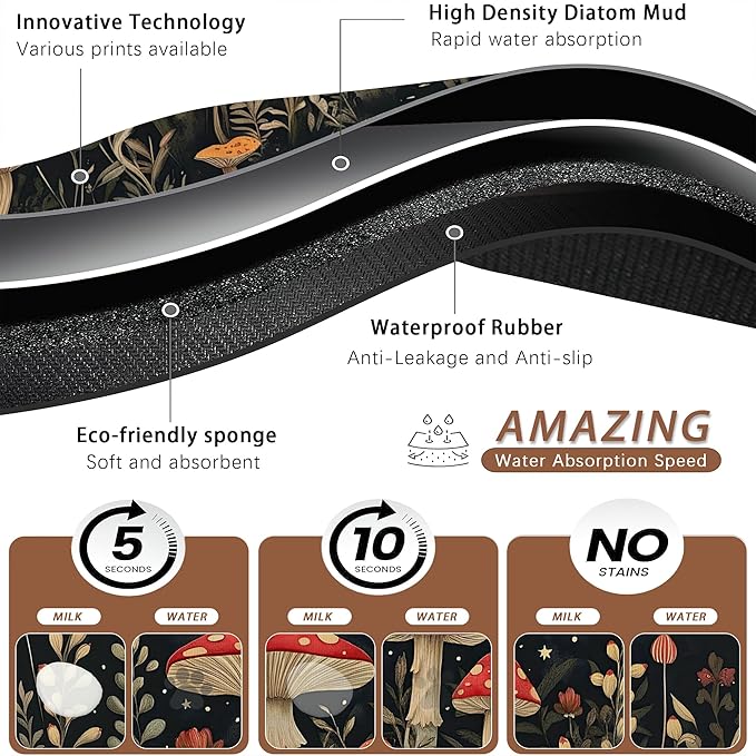 Red Mushrooms Pet Feeding Mat,Wildflower Plant Butterfly Absorbent Quick-Dry Cat Dog Food and Water Bowl Mats,Non-Slip Rubber Backing Mat,Cat Dog Accessories Supplies 16"x24"