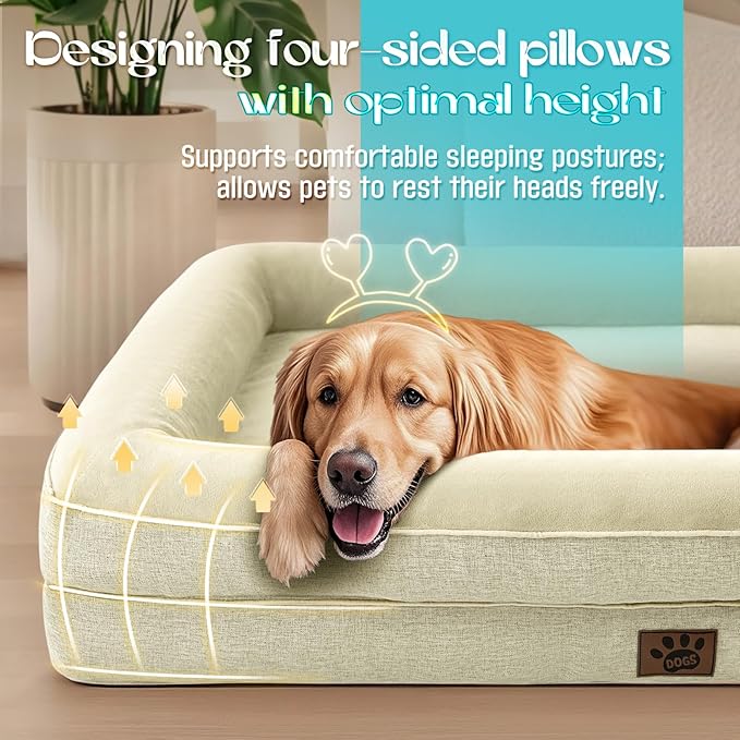 Waterproof Memory Foam Dog Beds for Extra Large Dogs Non-Slip Orthopedic Dog Beds Washable Couch Pet Bed with Removable Cover (Beige, X-Large)