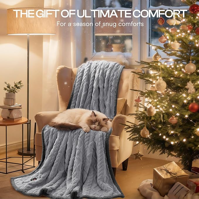 Luciphia Waterproof Pet Blanket, Liquid Pee Proof Dog Blanket for Sofa Bed Couch, Reversible Sherpa Fleece Furniture Protector Cover for Small Medium Large Dogs Cats, Light Grey Queen Size（90" x 82"）