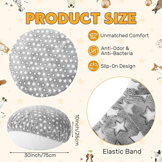 Youyole Medium Washable Round Dog Bed Cover Replacement Waterproof 30 x 30 x 10 in Round Donut Bed Cover for Dog Soft Gray Pet Beds Protector Sheet with Lovely Star Print for Donut Beds & Pet Couch