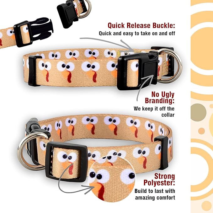 Native Pup Thanksgiving Dog Collar- Fall Collars for Dogs- Autumn Leaf, Turkey, Pumpkin Pie, Holiday Leaves- Girl Boy Puppy- Adjustable for Small, Medium, Large Breeds (Turkey Face, Large)