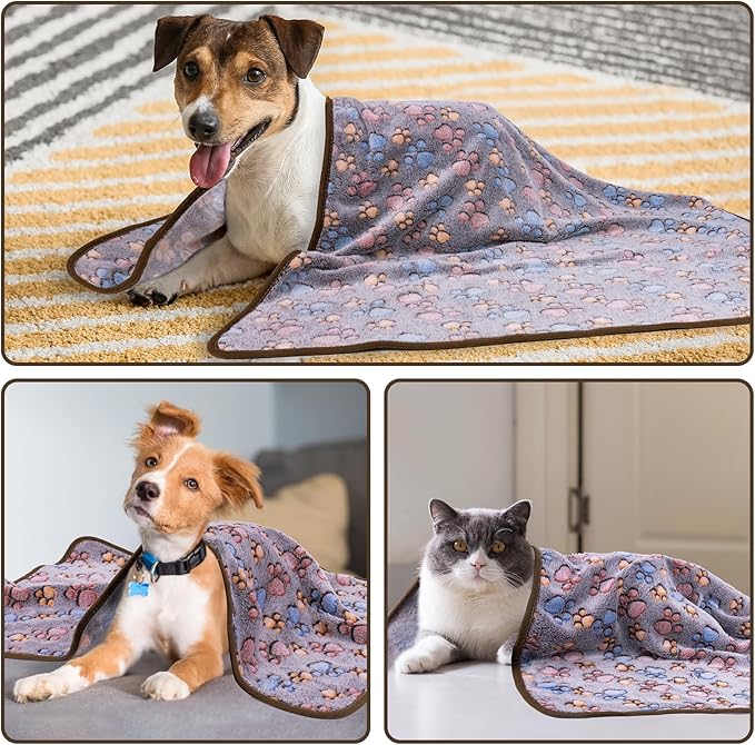 Dono 1 Pack 3 Dog Blankets, Soft Fluffy Fleece Pet Blanket Warm Sleep Mat Paw Print Design Puppy Kitten Throw Blankets Doggy Blanket for Dogs