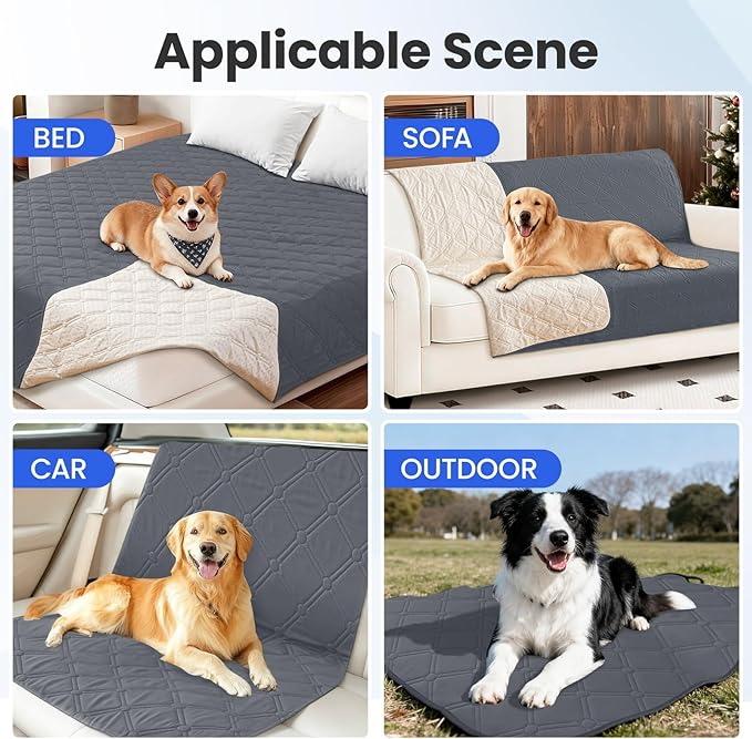 Waterproof Dog Blanket, Non-Slip Soft Pet Bed Cover, Couch Cover for Dogs Washable, Protects Sofa, Furniture, Crate, Car, Tear Resistant Leakproof Pet Blanket (52x82 Inch, Dark Grey)
