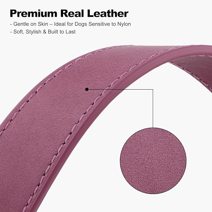 Plutus Pet Genuine Leather Dog Collar – Adjustable Pet Collar with Quick Release Metal Buckle, Soft Real Leather for Small Medium Large Dogs, Heavy Duty & Skin-Friendly (Purple, XS)