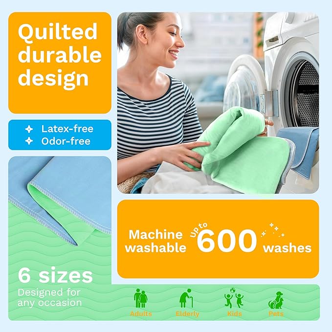GREEN LIFESTYLE® Washable Underpads - Heavy Absorbency Reusable Bedwetting Incontinence Pads for Kids, Adults, Elderly, and Pets - Toddler Mattress Pads for Bed, Sofa, Couch, Floor (Pack of 6 - 30x34)