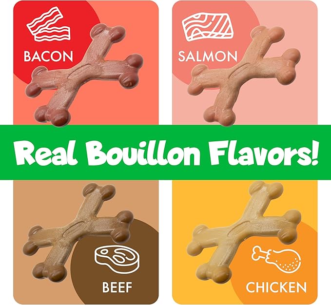 Chew’EMS X Bone Dog Chew Toy for Aggressive Chewers – Long-Lasting Beef Flavor Nylon Bone – Durable, Rawhide-Free Dental Toy - Large Size – Made in USA
