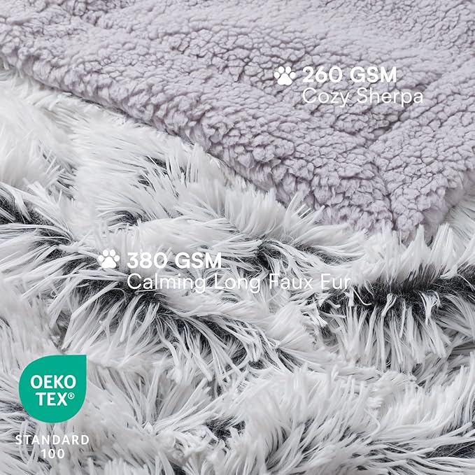 Luciphia Large Waterproof Dog Blanket for Pet Washable Liquid Proof Bed Intimacy Protection Shaggy Plush Calming Long Faux Fur Couch Cover Calming Cat Throw Blankets, Mist Grey, 50" x 60"