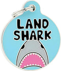 Bad Tags Personalized Dog and Cat ID Tags in 25+ Designs and 2 Sizes - 5 Lines of Custom Engraved Text - Funny Cute Personalized Pet Tags (Land Shark, Small (1 inch))