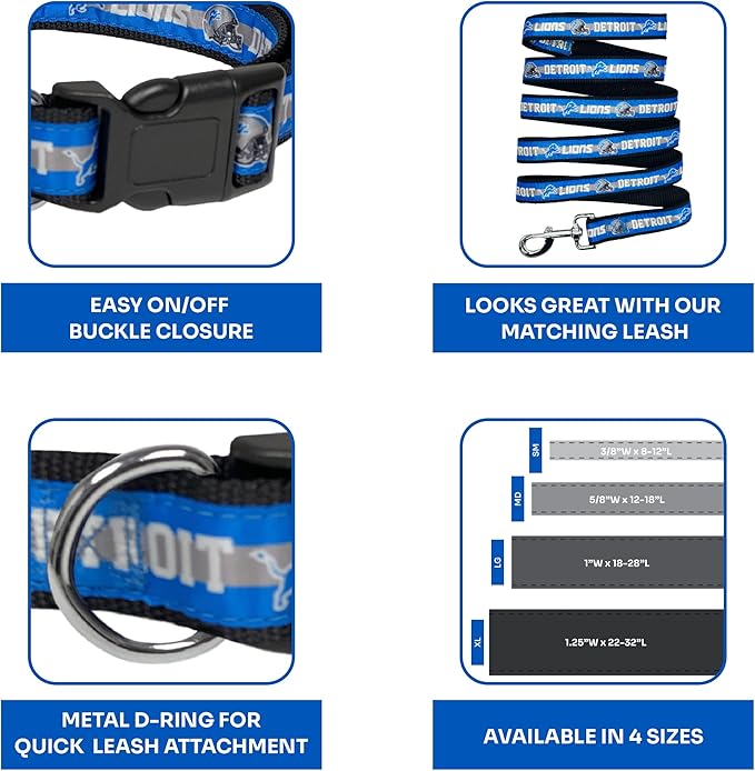 NFL PET Collar Detroit Lions Dog Collar, Small Football Team Collar for Dogs & Cats. A Shiny & Colorful Cat Collar & Dog Collar Licensed by The NFL