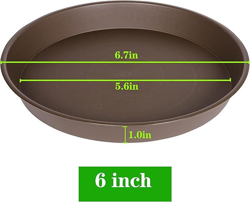 6 Pack Plant Saucer Tray, 4 5 6 8 10 12 13 15 17 19 inch Plant Saucers, Heavy Duty Plastic Plant Drip Trays for Indoors, Flower Plant Water Tray, Plant Trays for Pots Base (6 inch, Chocolate)