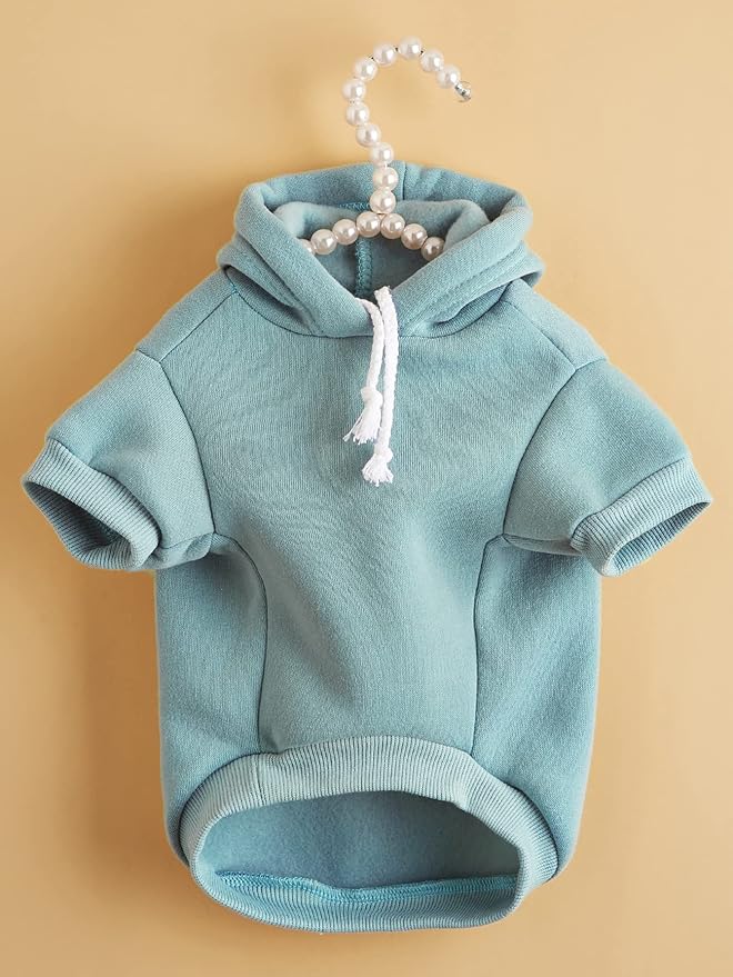 QWINEE Basic Dog Hoodie Sweatshirt Puppy Sweater Warm Cat Costumes Pet Clothes for Chihuahua Puppy Kitten Small Medium Dogs Cadet Blue Large