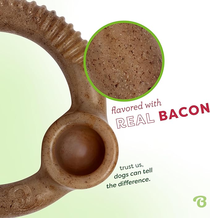 Benebone Ring Durable Dog Chew Toy for Aggressive Chewers, Real Bacon, Made in USA, Large