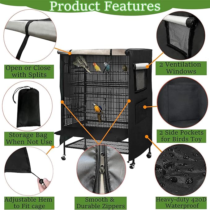 Bird Cage Cover for Night, Good Night Birdcage Covers Fit for Yaheetech Birdcage, Bird Universal Pet Cage Cover Good Night for Cats, Mink, Totoro, Parakeet, Parrot and Small Animals (X-Large)