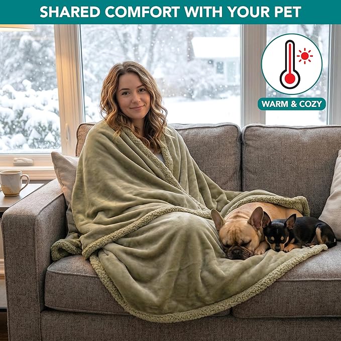 PetAmi Waterproof Dog Blanket for Queen Bed Large XL Dog Throw for Couch Cover Leakproof Furniture Protection, Sherpa Fleece, Reversible Soft Washable 90x90 Taupe Taupe