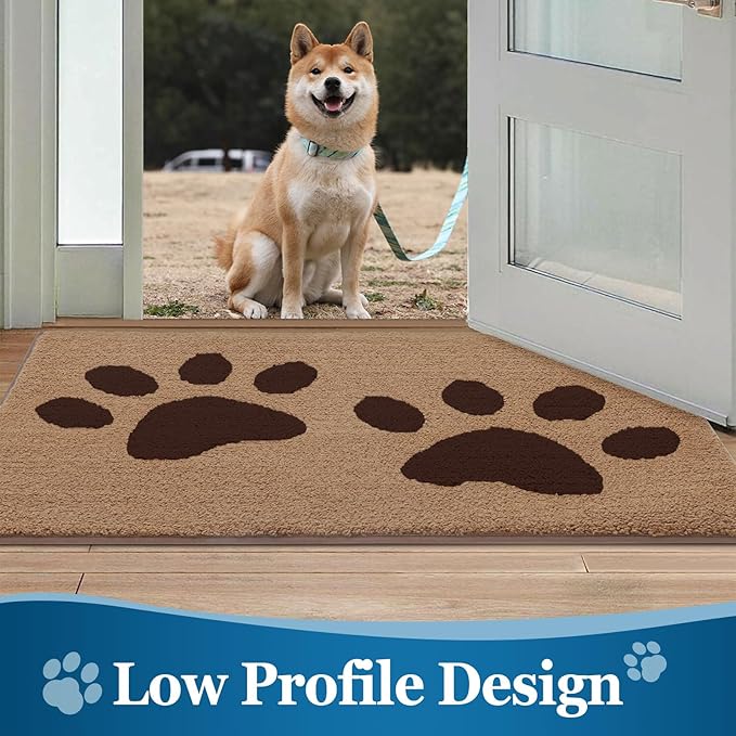 Buganda Dog Door Mat for Muddy Paws, Absorbent Dirt Trapper Washable Indoor Doormats, Non Slip Low-Profile Mud Mat for Dogs, Front Entrance Doormat for Inside Floor (47x24 Inches, Beige)