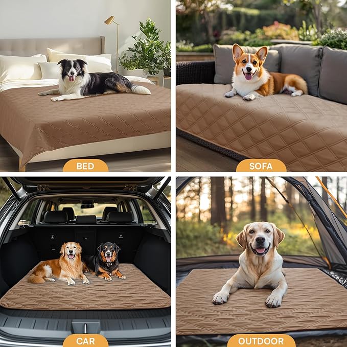 Luciphia 100% Waterproof Couch Cover Blanket for Dogs Anti-Slip Pet Couch Protector Sofa Mat Puppy Cat Blanket with Non-Slip Bottom, Light Brown Khaki, 40x50 Inch
