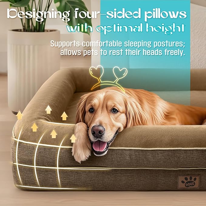 Waterproof Memory Foam Dog Beds for Small Dogs Non-Slip Orthopedic Dog Beds Washable Couch Pet Bed with Removable Cover (Brown, Small)