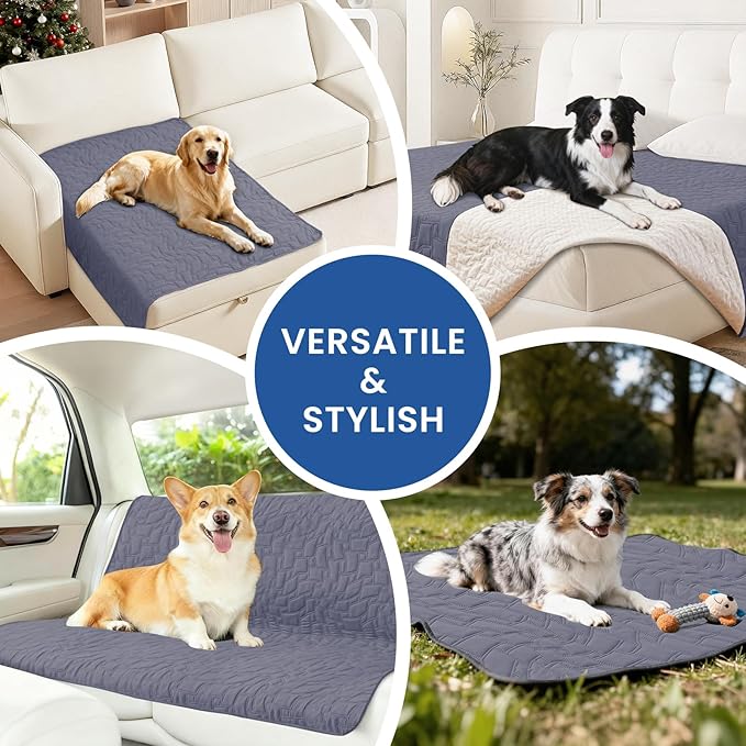 Waterproof Dog Bed Cover Pet Blanket, Soft Couch Cover for Dogs Washable, Non-Slip Dog Blanket Protect Furniture Couch Sofa Car for Puppy Large Dogs Cat (82x102 Inch, Grey Blue)