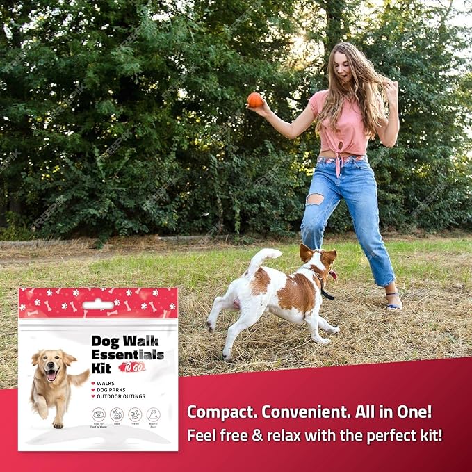 pH Advantage Dog Walking Essentials Kit – Includes Poop Bags, Disposable Water Bowl, Treats & Food – Travel-Friendly Pack Perfect for Walks, Hiking & Unexpected Emergencies - Red Style (1)