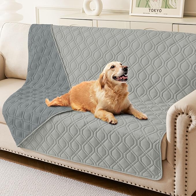hyha Waterproof Dog Bed Blanket, Soft Pet Blankets, Waterproof Couch Cover for Dogs, Reversible Sofa Covers Washable for Furniture (68x82 Inch, Grey/Dark Grey)