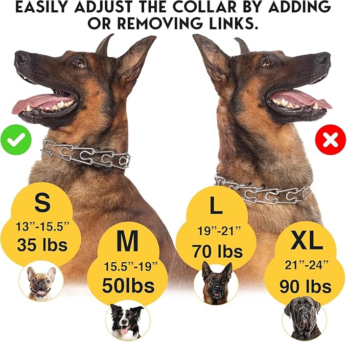 PetJett Prong Collar for Dogs - Adjustable Training Collar No Pull Choke Collar for Dogs, Pinch Collar for Dog, Walking Tool for Small, Medium, or Large Breed - Stainless Steel Metal Choker Chain