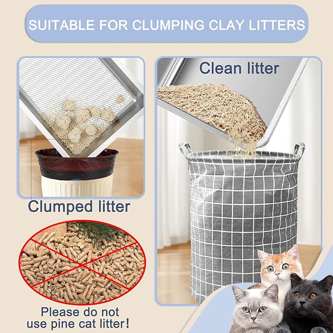 Teheao Stainless Steel Sifting Cat Litter Box for Clumping Litter, Kitty Large Metal Sifter Tray Pan with Cat Litter Bag, Low Dust, Odor Control, Easy Cleaning (17.7"*13.8"*5.9")