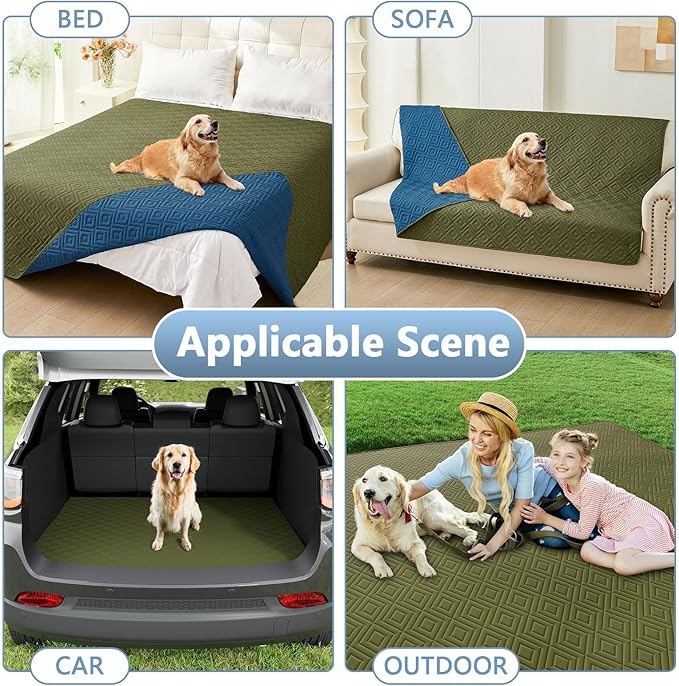hyha Waterproof Dog Blanket, Soft Dog Bed Cover Pet Blankets, Waterproof Sofa Couch Cover for Dogs Washable, Reversible Pet Couch Covers for Sofa Furniture (40x70 Inch, Green/Navy Blue)