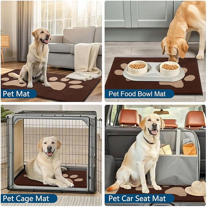 Buganda Dog Door Mat for Muddy Paws, Absorbent Dirt Trapper Washable Indoor Doormats, Non Slip Low-Profile Mud Mat for Dogs, Front Entrance Doormat for Inside Floor (47x24 Inches, Brown)
