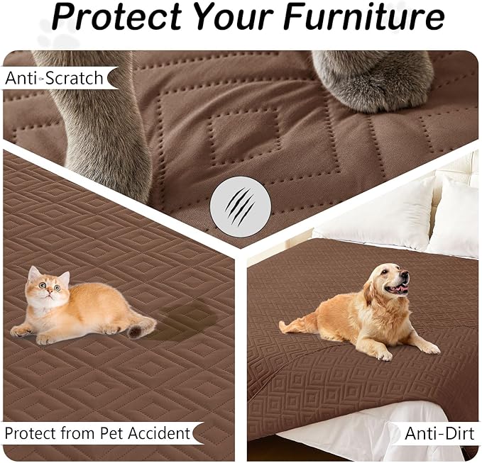 hyha Waterproof Dog Blanket, Soft Dog Bed Cover Pet Blankets, Waterproof Sofa Couch Cover for Dogs Washable, Reversible Pet Couch Covers for Sofa Furniture (68x82 Inch, Brown/Brown)